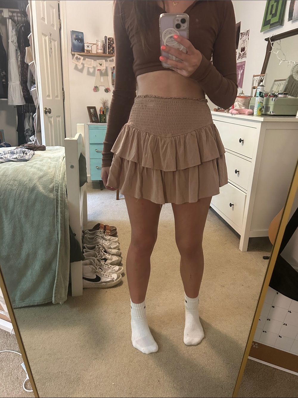 Beige Tiered Ruffle Mini Skirt - Women